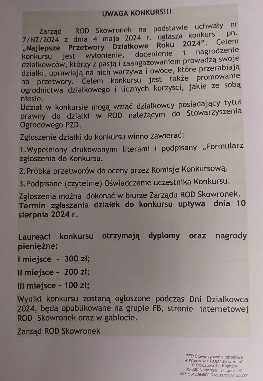 Konkurs – Najlepsze Przetwory Działkowe Roku 2024